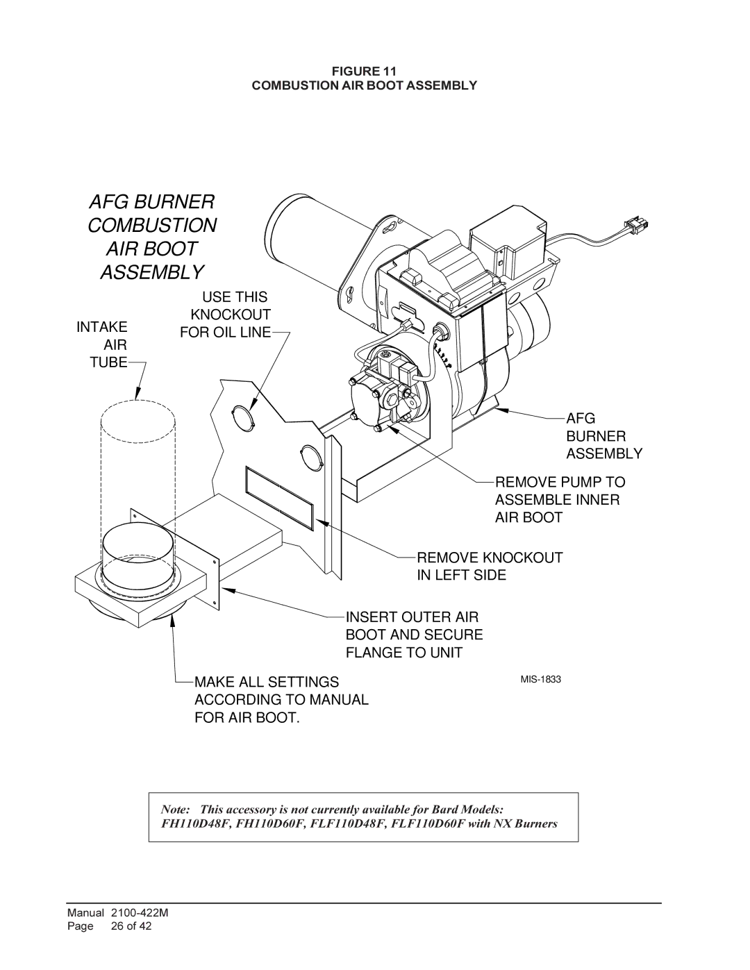 Bard FLF085D36F, FLR140D60F, FLR110D48F, FLR085D36F, FH110D60F, FLF110D48F, FLF110D60F AFG Burner Combustion AIR Boot Assembly 