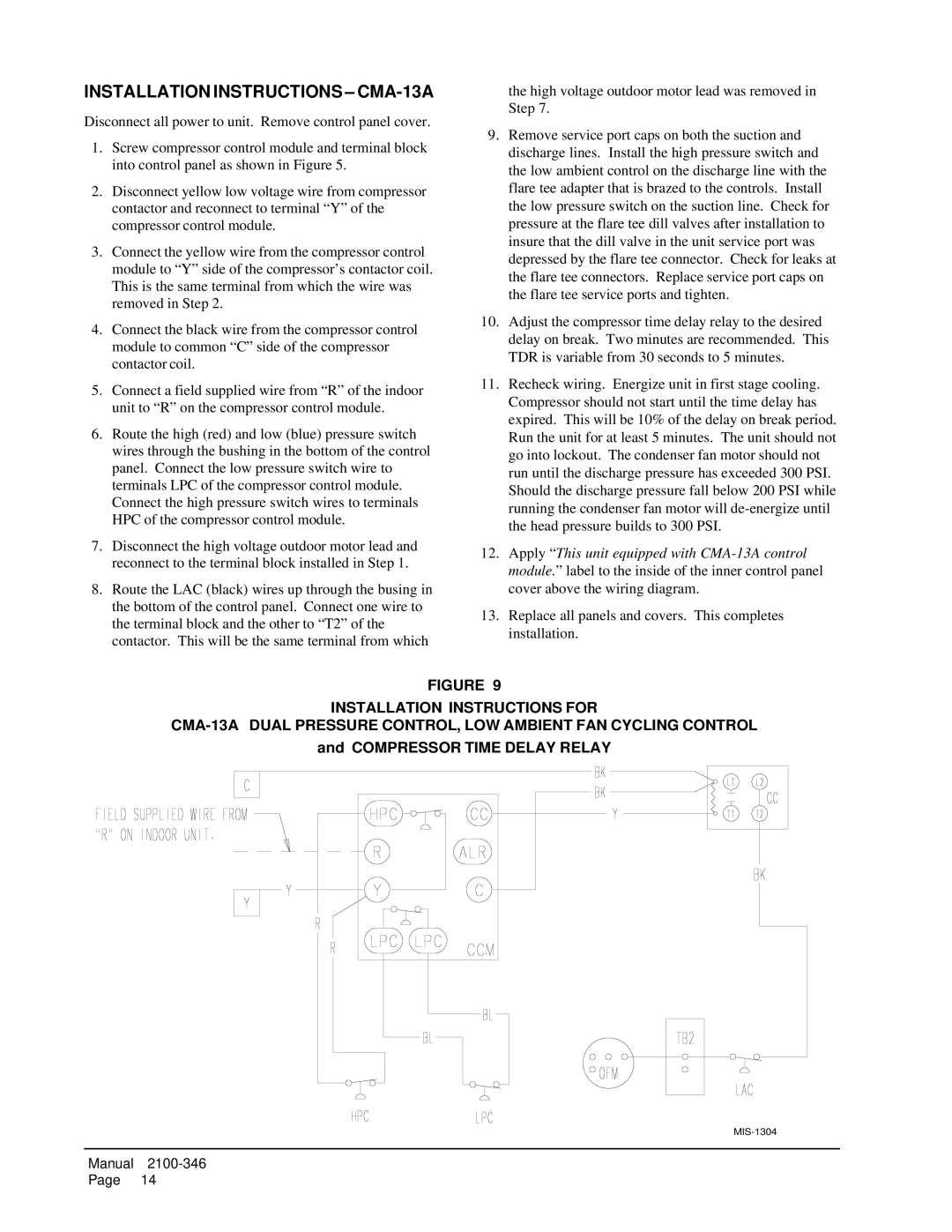 Bard HAC361-AD040, HAC421-AD040, HAC601-AD040, HAC481-BD040, HAC481-AD040, HAC601-BD040 Installation Instructions CMA-13A 