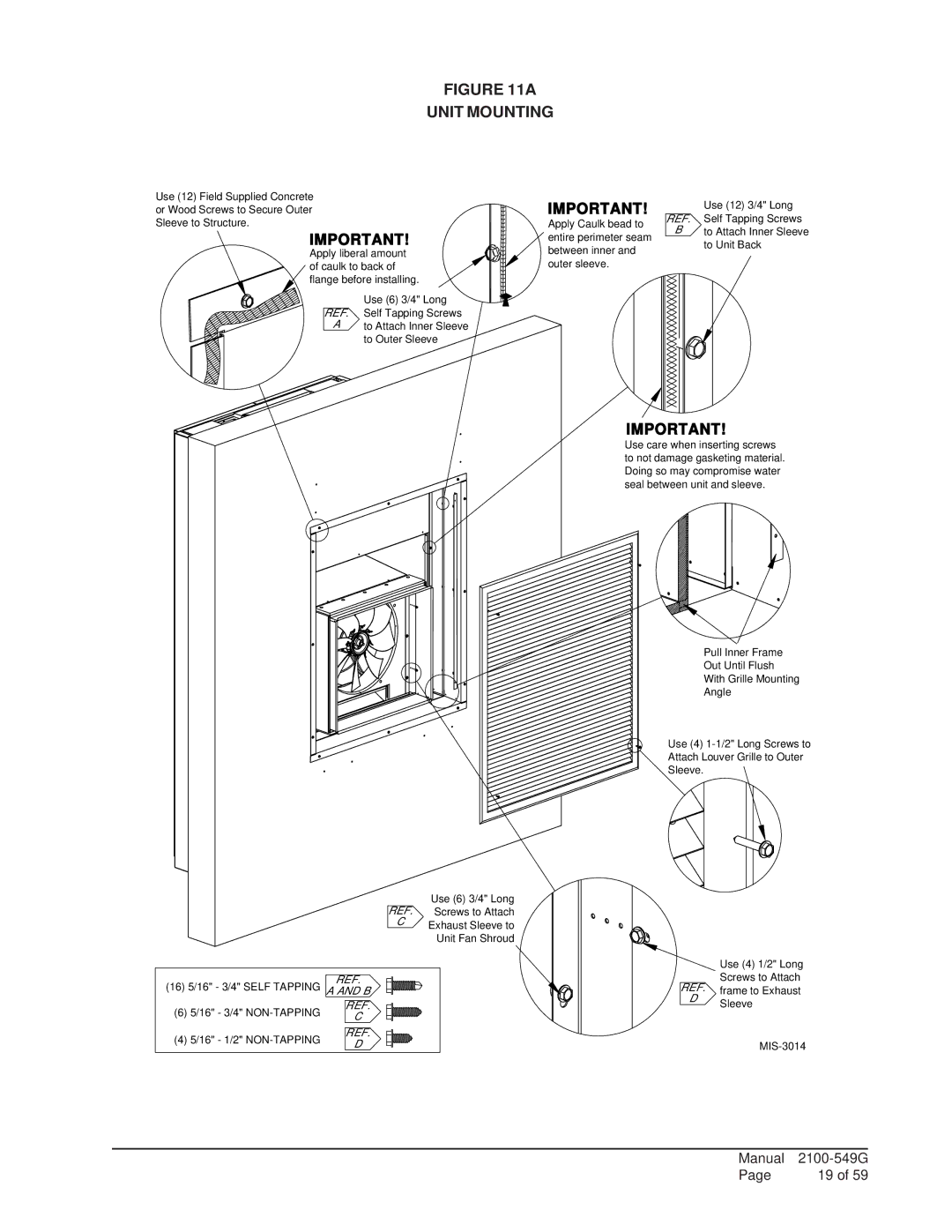 Bard I42H1D, I36H1D, I60H1D, I48H1D, I30H1D Unit Mounting, 16 3/4 NON-TAPPING 16 1/2 NON-TAPPING 