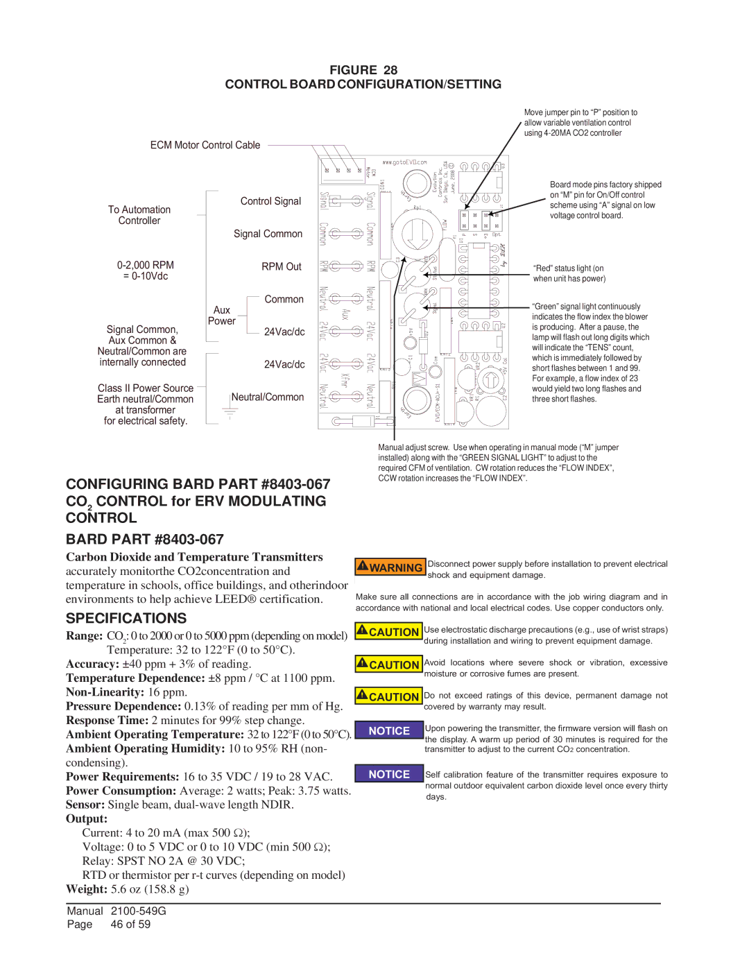 Bard I60H1D, I42H1D, I36H1D, I48H1D, I30H1D installation instructions Specifications, Control Board CONFIGURATION/SETTING 