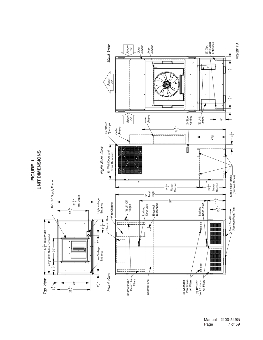 Bard I48H1D, I42H1D, I36H1D, I60H1D, I30H1D installation instructions Unit Specification Sheet, Unit Dimensions 