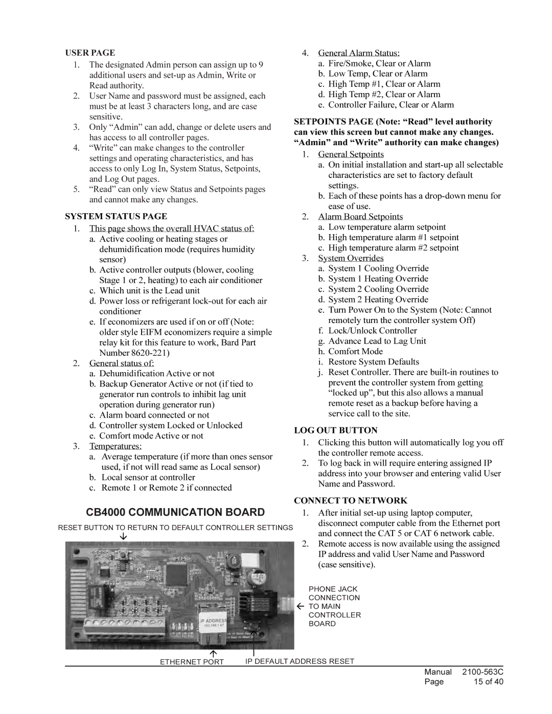 Bard MC4000 installation instructions CB4000 Communication Board 