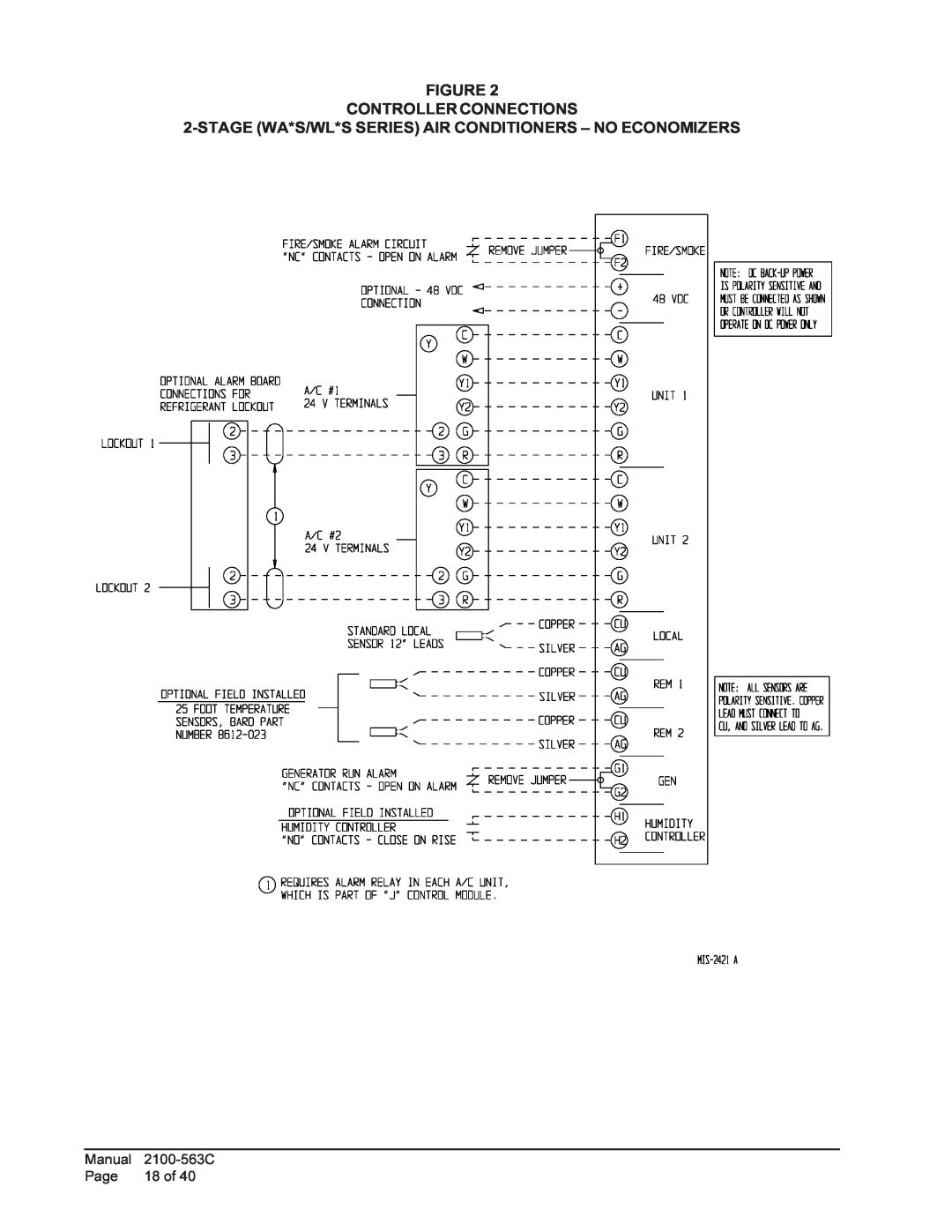 Bard MC4000 installation instructions Figure Controllerconnections, Manual, Page, 18 of, 2100-563C 