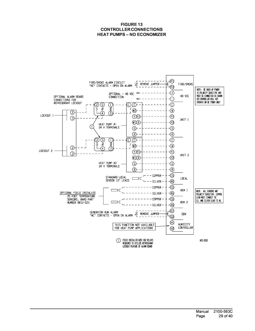 Bard MC4000 Figure Controllerconnections, Heat Pumps - No Economizer, Manual, Page, 29 of, 2100-563C 