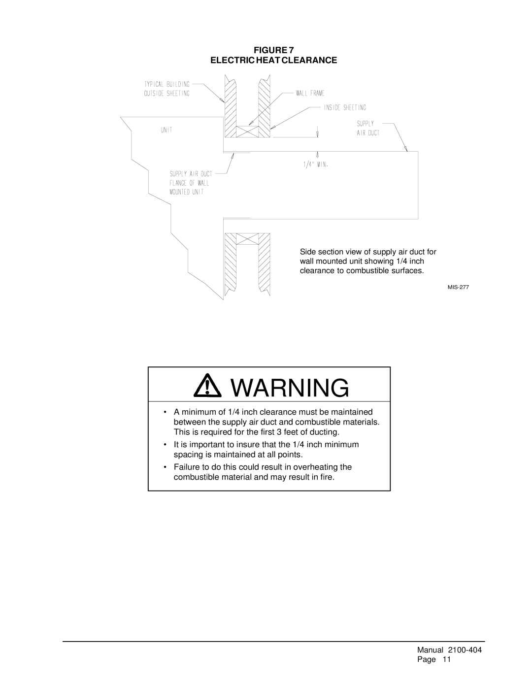 Bard MIS-656 installation instructions Electric Heat Clearance 