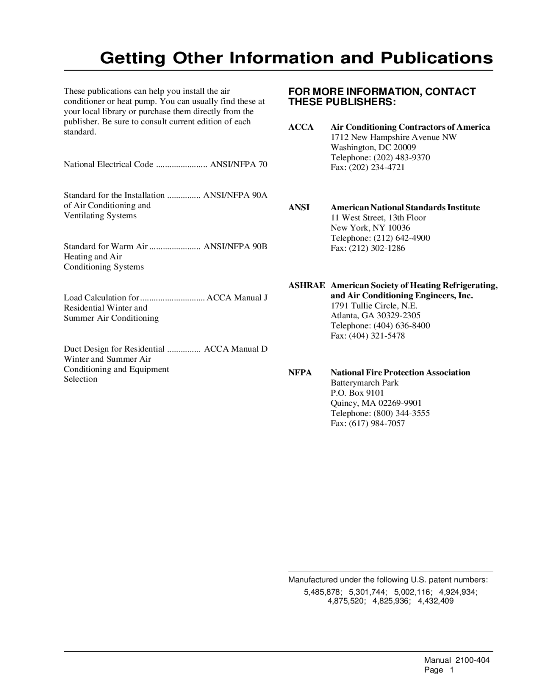 Bard MIS-656 Getting Other Information and Publications, For More INFORMATION, Contact These Publishers 