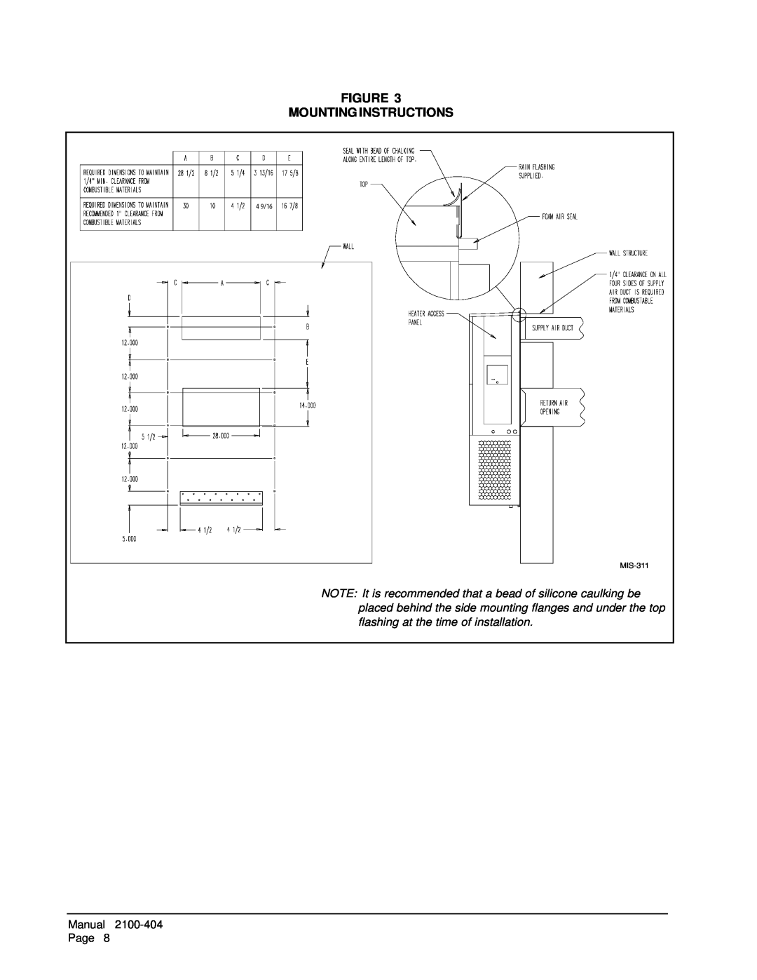 Bard MIS-656 installation instructions Figure Mounting Instructions, Manual 2100-404Page, 4 9/16, MIS-311 
