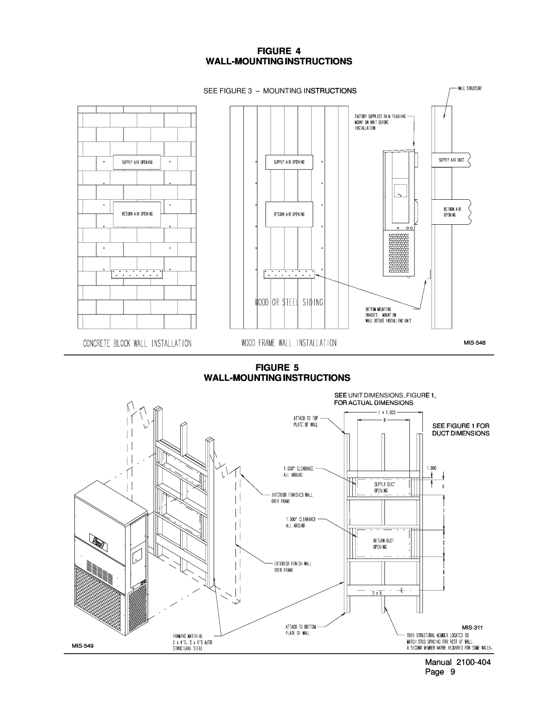 Bard MIS-656 Figure Wall-Mountinginstructions, Manual 2100-404Page, See Unit Dimensions, Figure For Actual Dimensions 