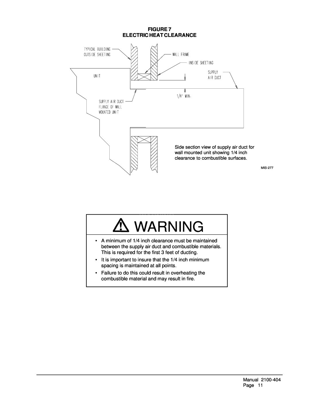 Bard MIS-656 installation instructions Figure Electric Heat Clearance, Manual 2100-404Page 