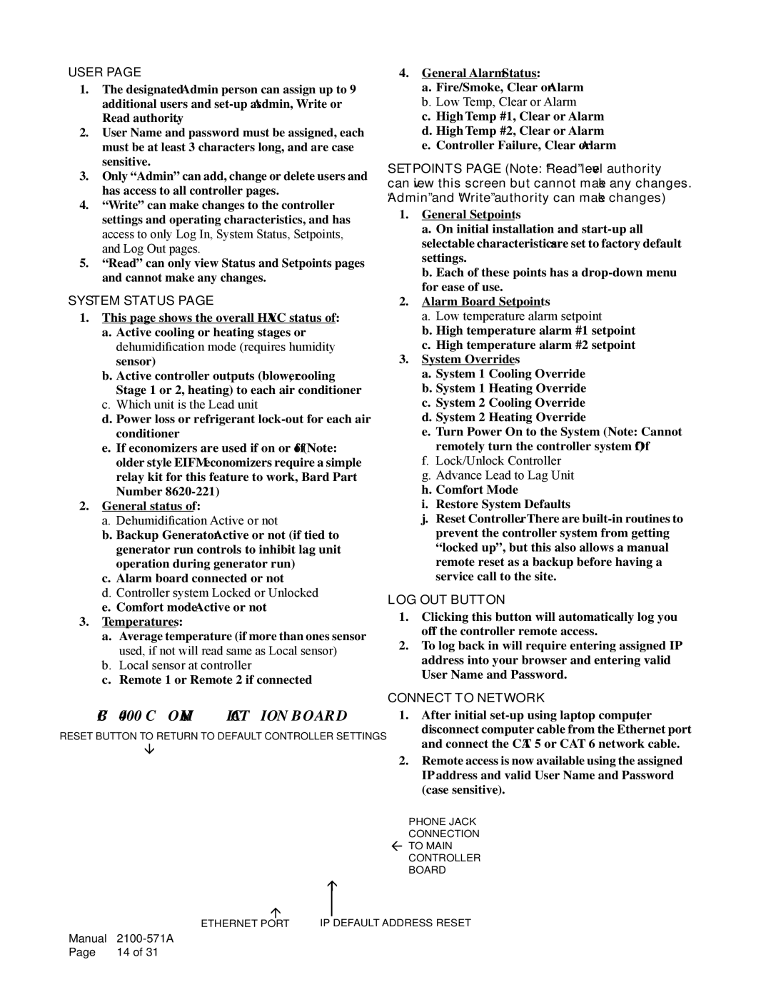 Bard MV4000 installation instructions Log Out Button, Connect to network 