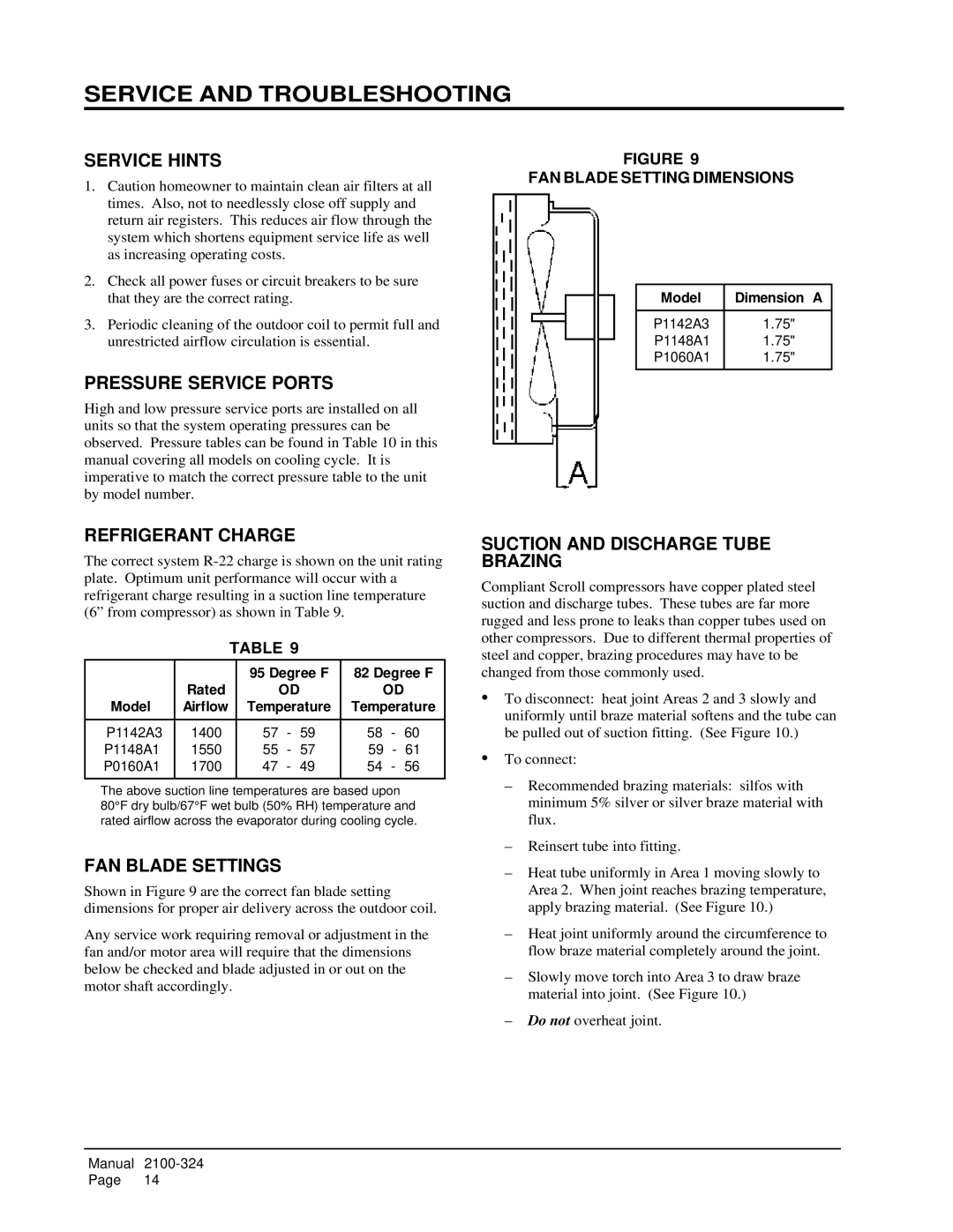 Bard P1142A3, P1148A1, P1060A1 installation instructions Service and Troubleshooting 