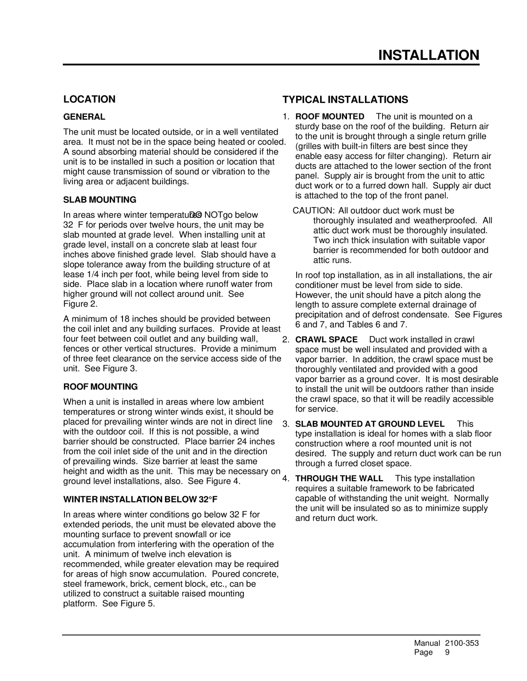 Bard P1124A3, P1224A2 installation instructions Location, Typical Installations 