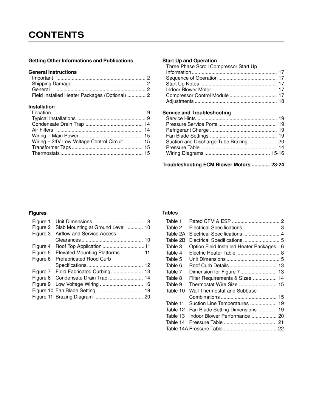 Bard P1224A2, P1124A3 installation instructions Contents 