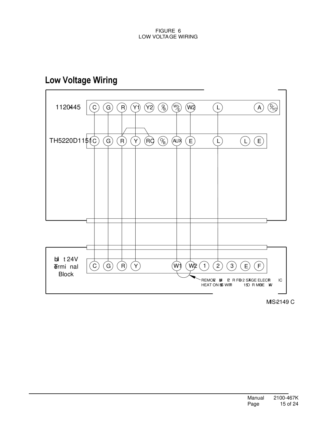 Bard PA13422-C, PA13242-A, PA13302-A, PA13362-A, PA13482-B, PA13602-B, PA13482-C Low Voltage Wiring, LOW Voltage Wiring 