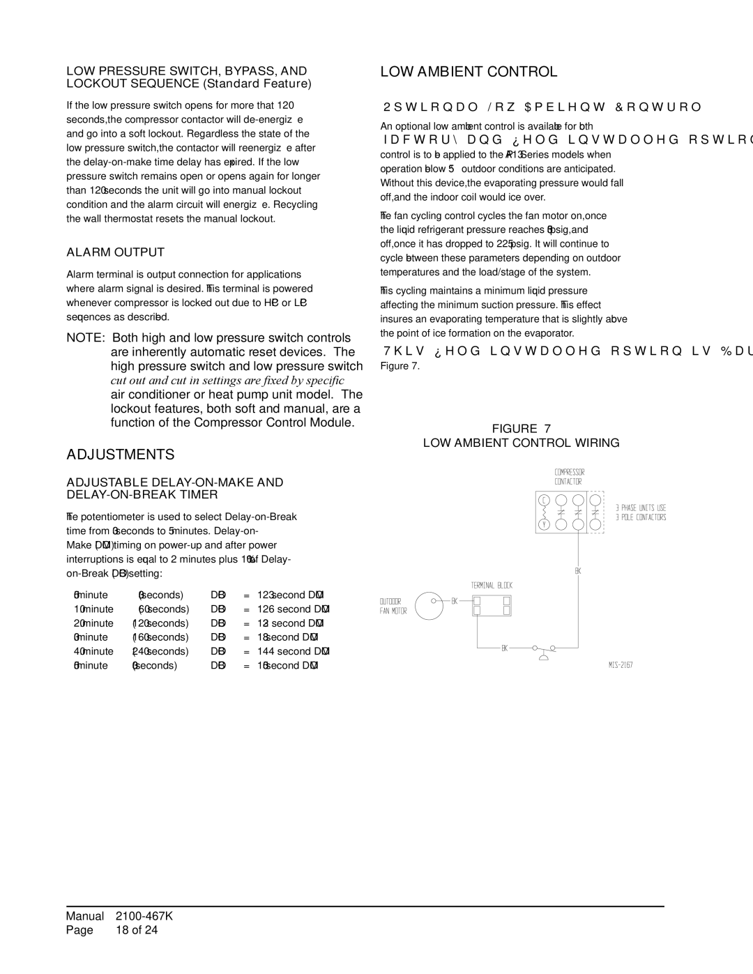 Bard PA13602-B Adjustments, LOW ambient control, Alarm Output, Adjustable DELAY-ON-MAKE and DELAY-ON-BREAK Timer 