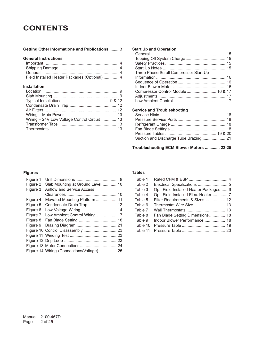 Bard PA13301-A, PA13361-A, PA13241-A, PA13361-B installation instructions Contents 