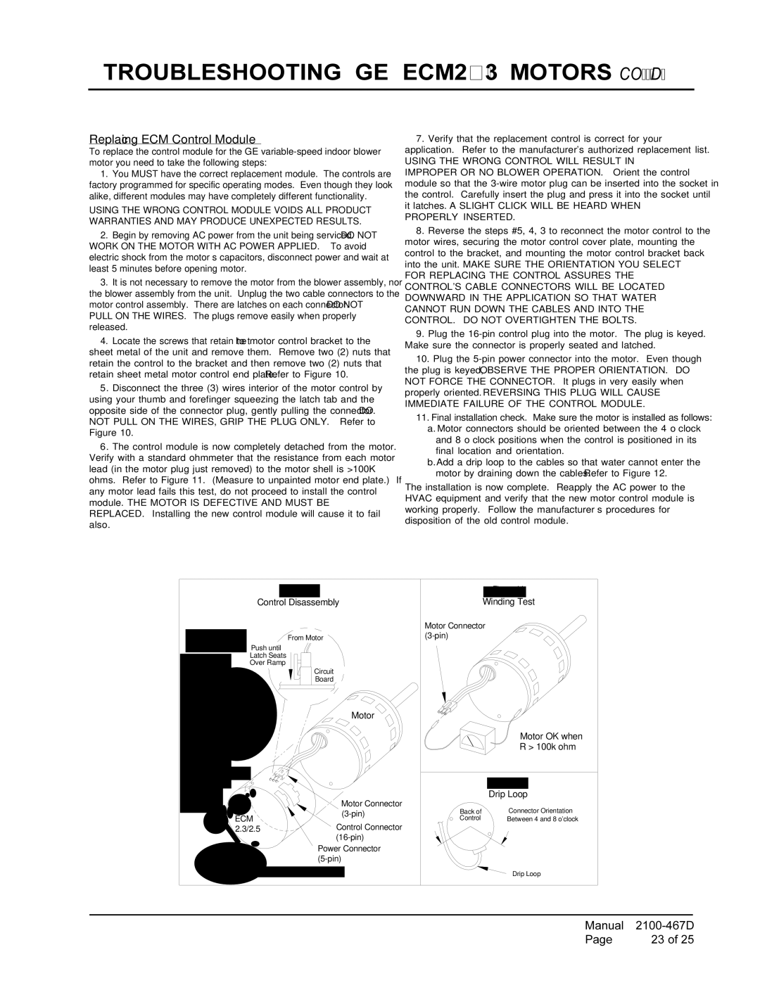 Bard PA13361-B, PA13361-A, PA13241-A, PA13301-A installation instructions Troubleshooting GE ECM2.3 Motors CONT’D 