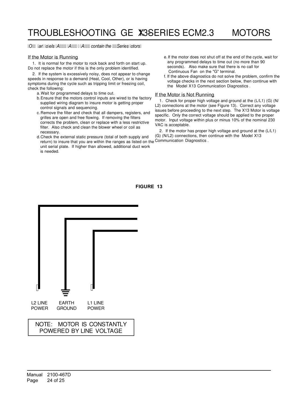 Bard PA13361-A, PA13241-A, PA13301-A, PA13361-B installation instructions Troubleshooting GE X13-SERIES ECM2.3 Motors 