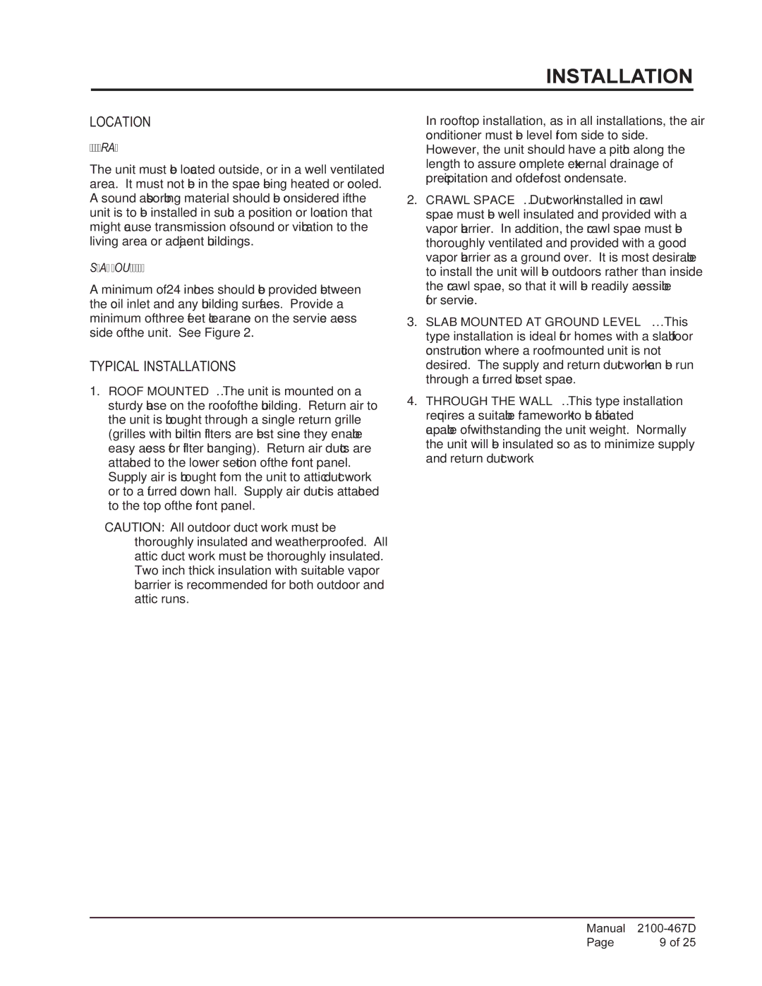 Bard PA13241-A, PA13361-A, PA13301-A, PA13361-B Location, Typical Installations, General, Slab Mounting 