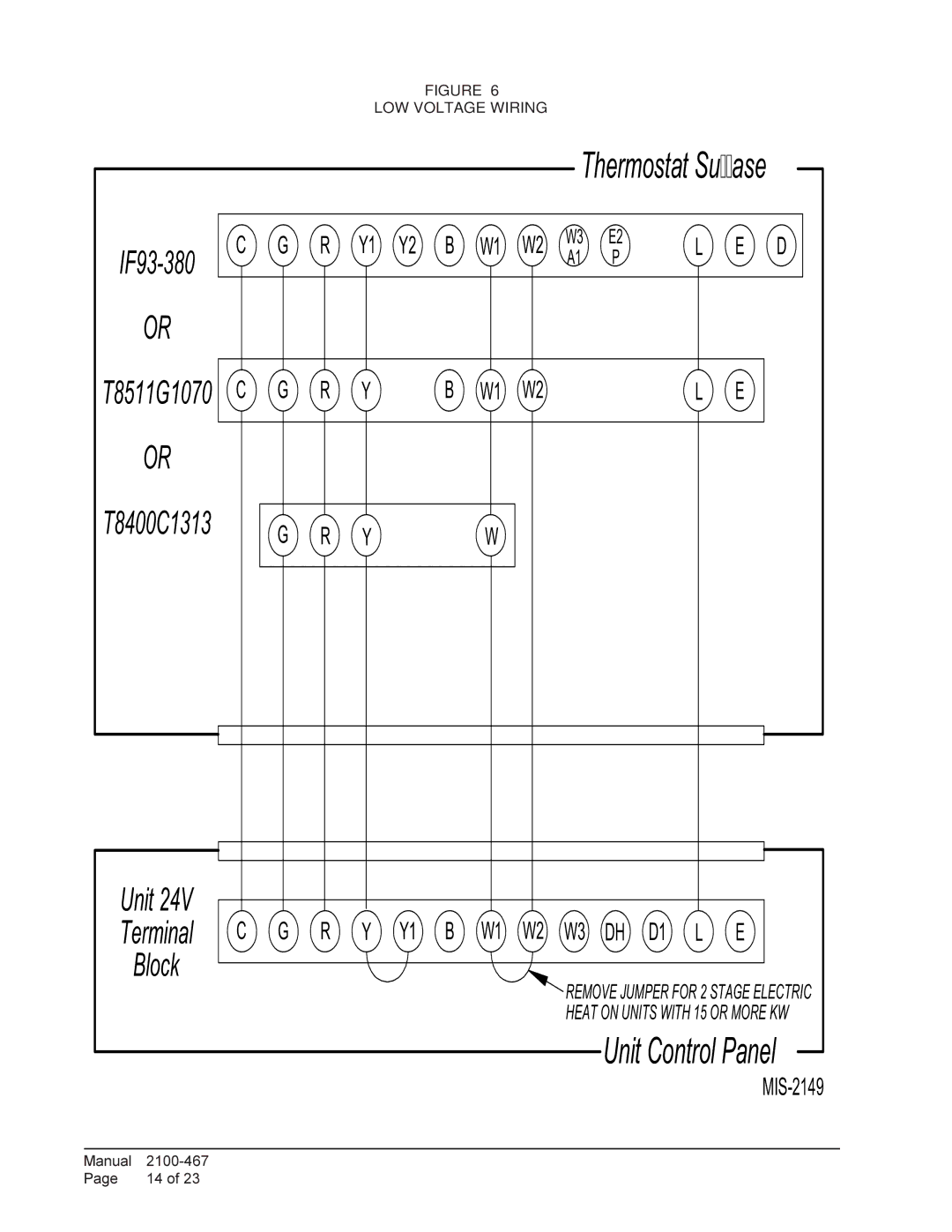 Bard PA13481-A, PA13421-A, PA13481-B, PA13601-A, PA13421-B, PA13601-B Unit Control Panel, LOW Voltage Wiring 