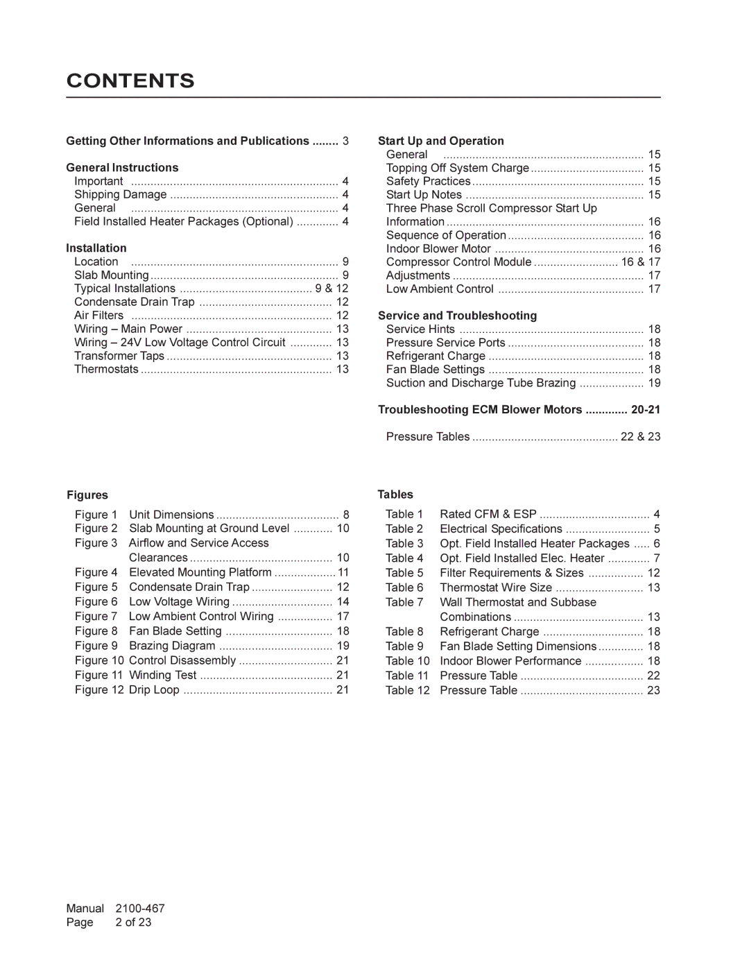 Bard PA13481-A, PA13421-A, PA13481-B, PA13601-A, PA13421-B, PA13601-B installation instructions Contents 