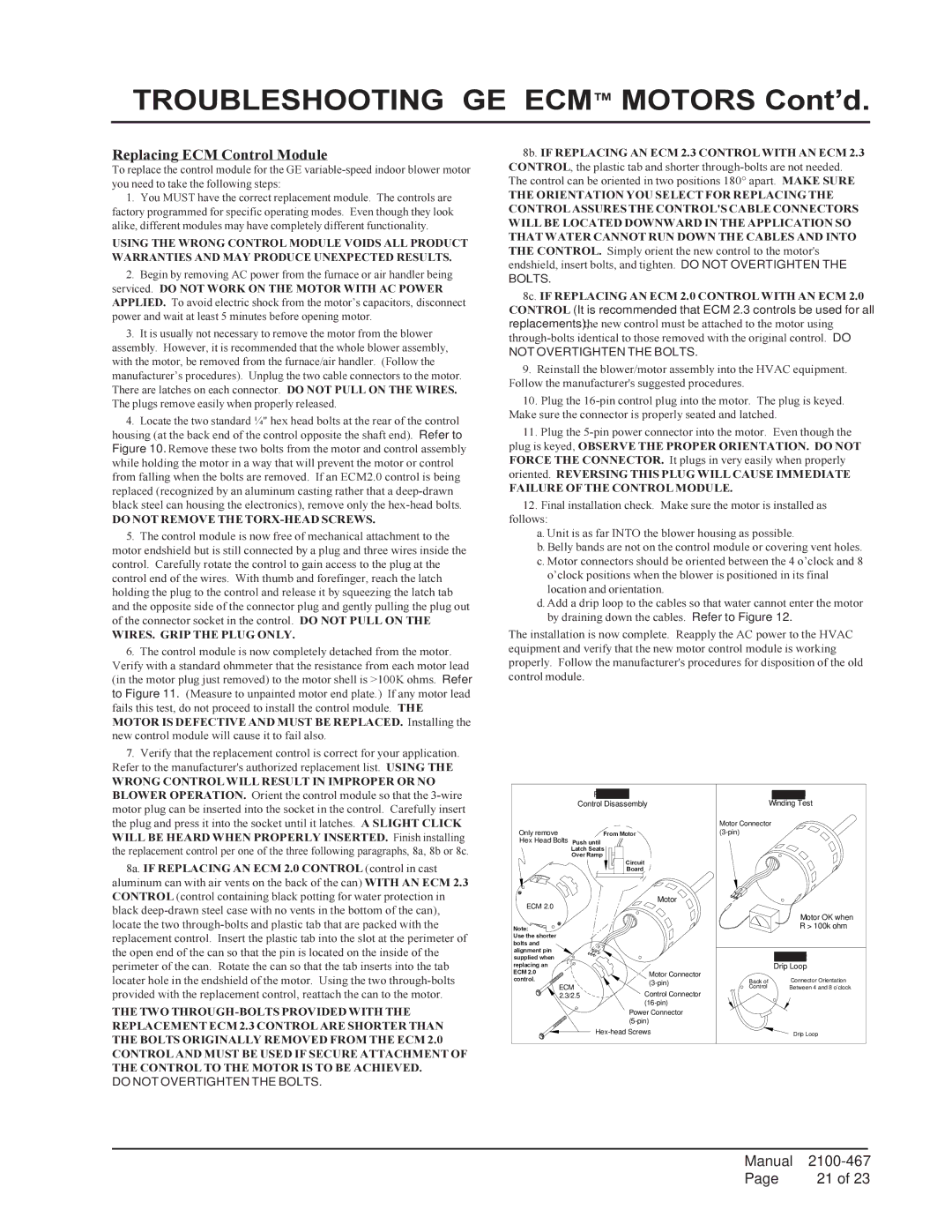 Bard PA13601-A, PA13421-A, PA13481-B, PA13481-A, PA13421-B, PA13601-B Troubleshooting GE ECM Motors Cont’d 