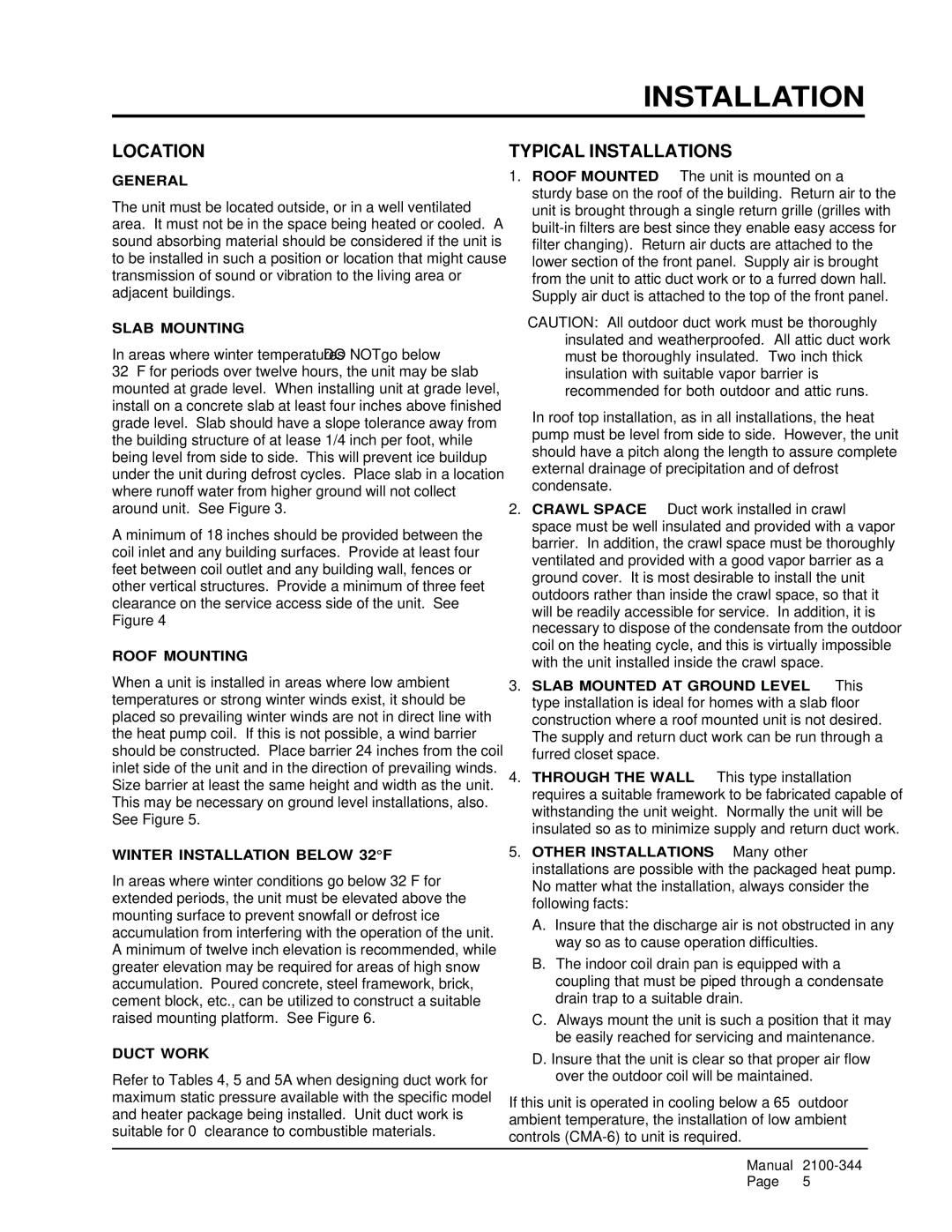 Bard PH1236, PH1230, PH1224 installation instructions Location, Typical Installations 