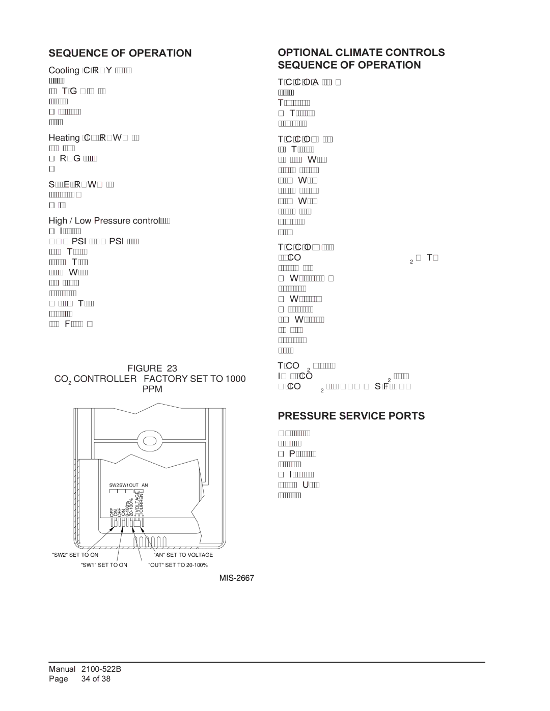 Bard Q24A1 Optional Climate Controls Sequence of Operation, Pressure Service Ports, CO2 Controller Factory SET to PPM 