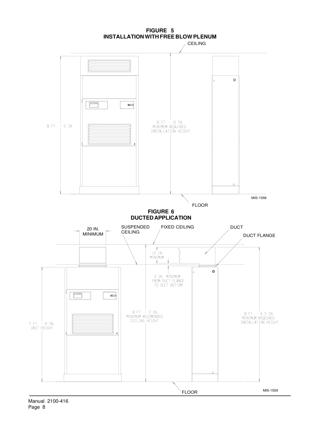 Bard QC501 installation instructions Installation with Free Blow Plenum, Ducted Application 