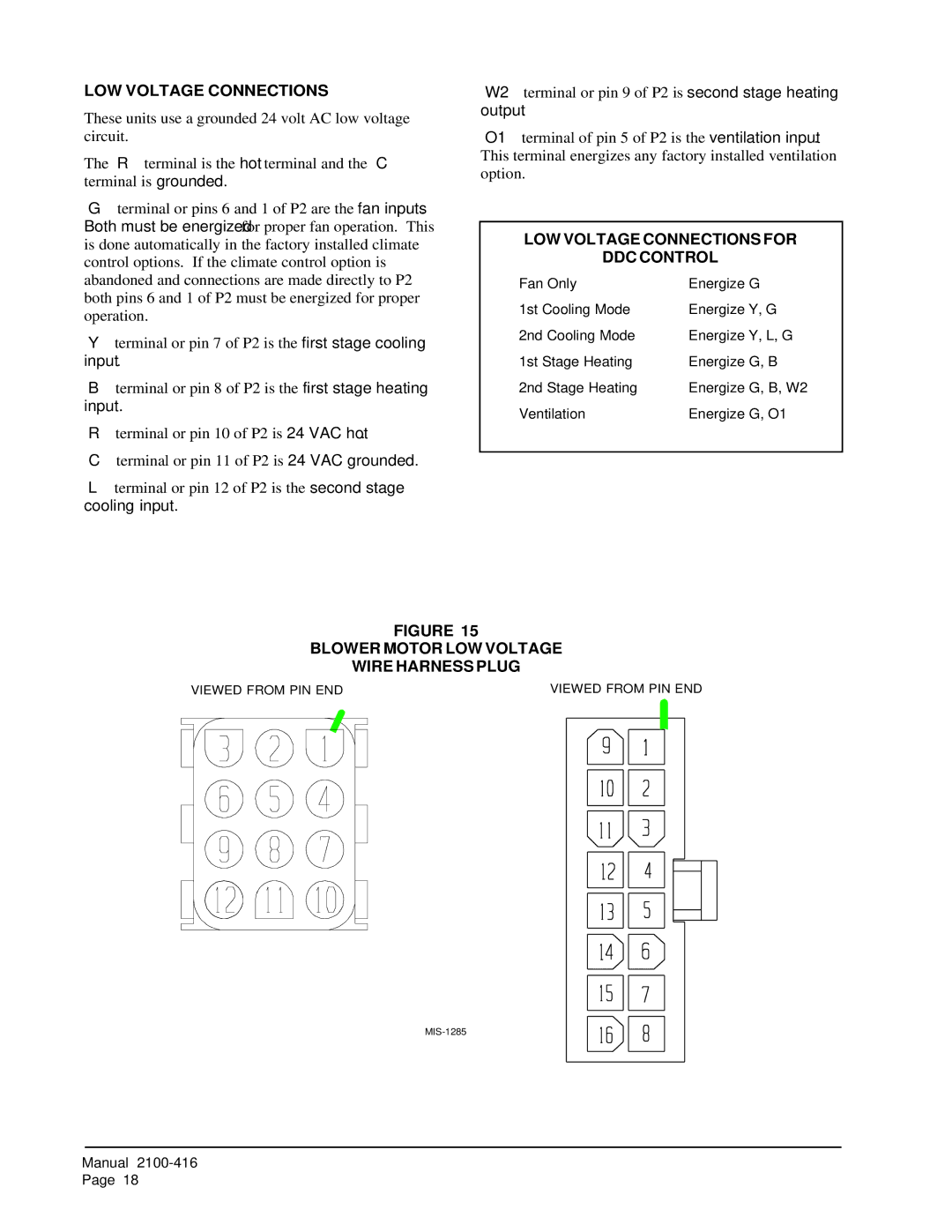 Bard QC501 LOW Voltage Connections for DDC Control, Blower Motor LOW Voltage Wire Harness Plug 