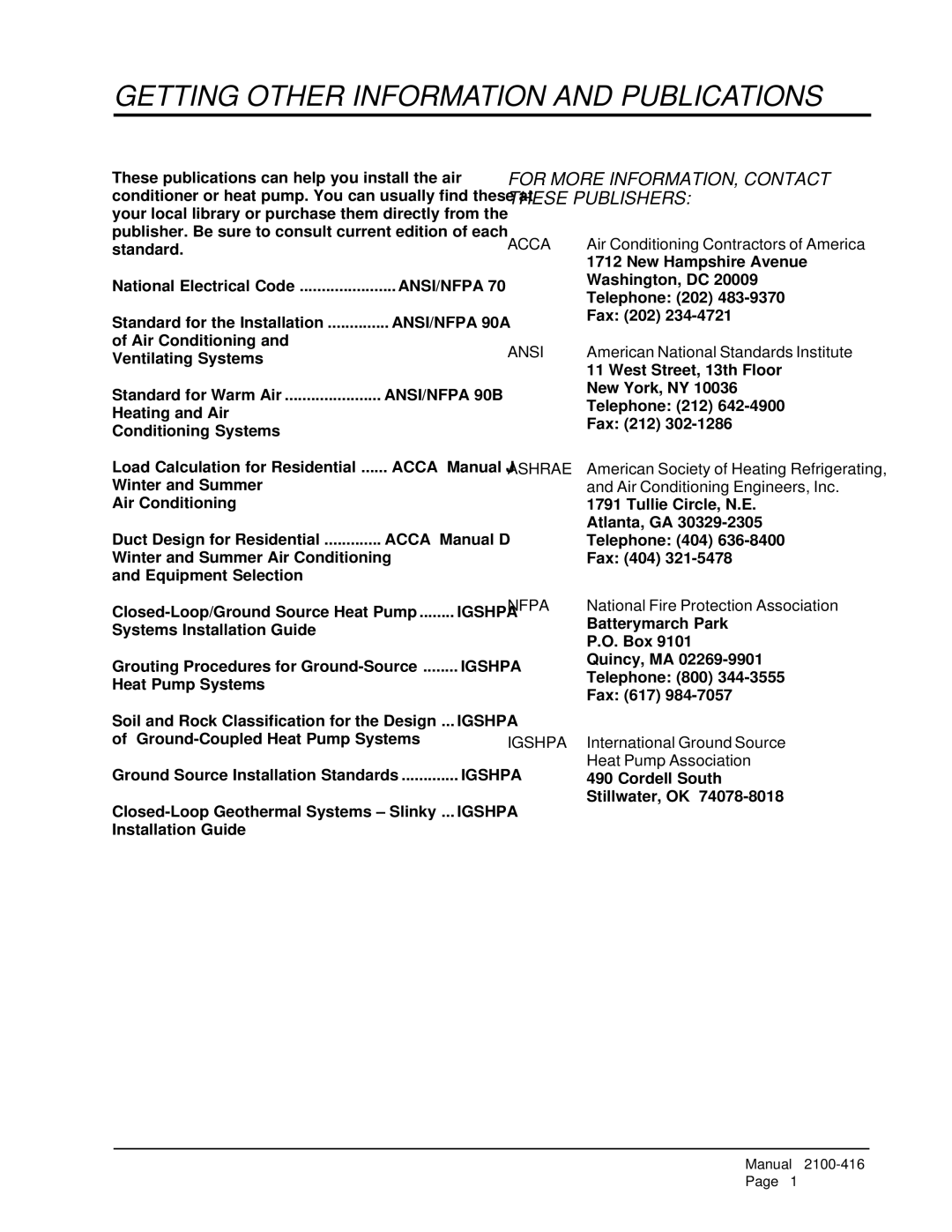 Bard QC501 Getting Other Information and Publications, For More INFORMATION, Contact These Publishers 