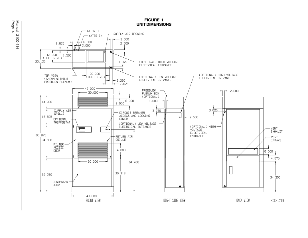 Bard QC501 installation instructions Unit Dimensions 