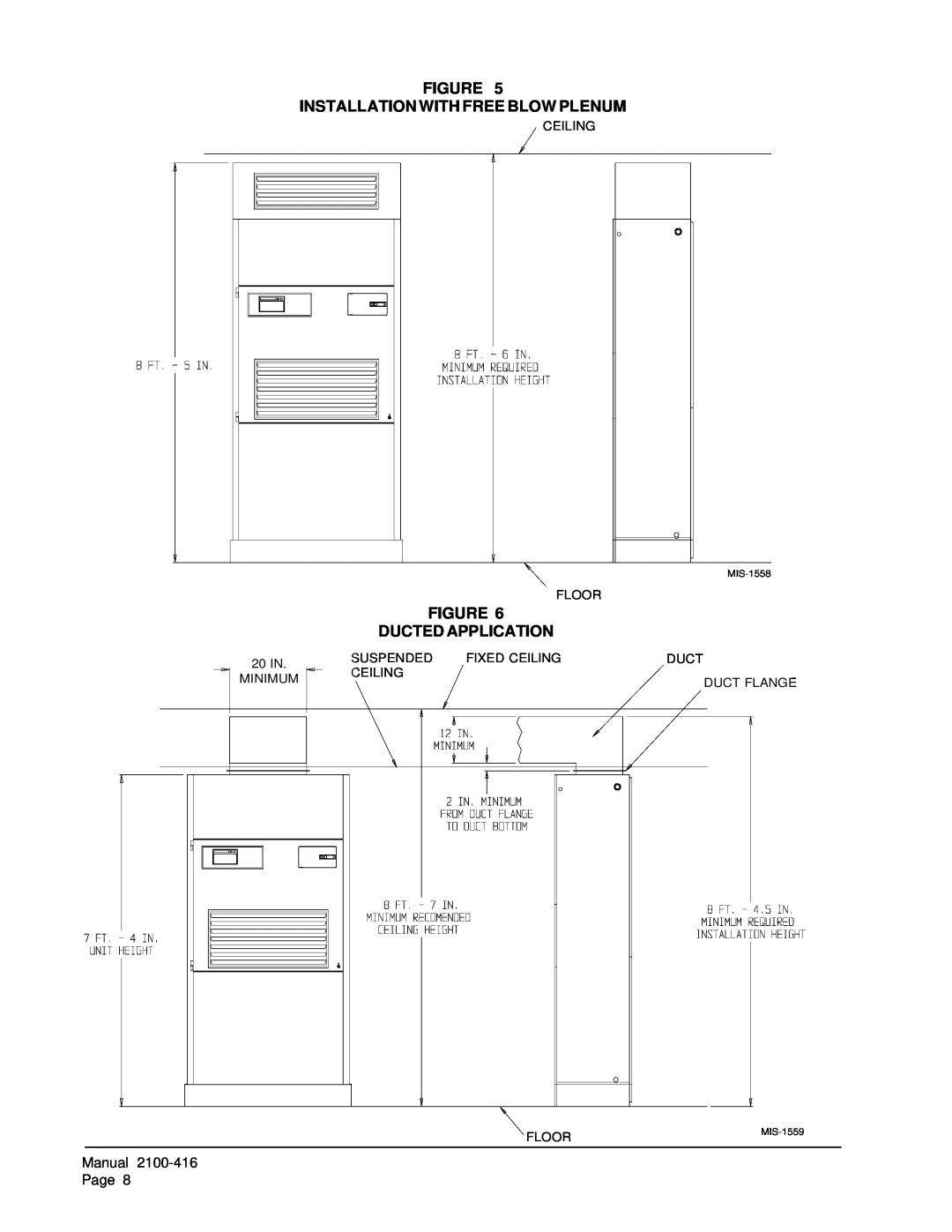 Bard QC501 installation instructions Figure Installation With Free Blow Plenum, Figure Ducted Application 