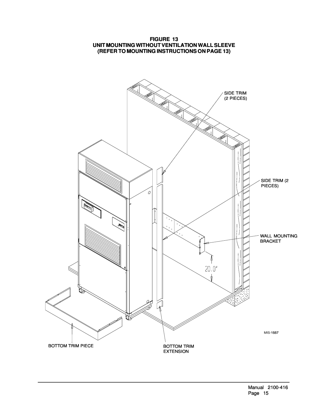 Bard QC501 Unit Mounting Without Ventilation Wall Sleeve, Refer To Mounting Instructions On Page, Bracket, Bottom Trim 