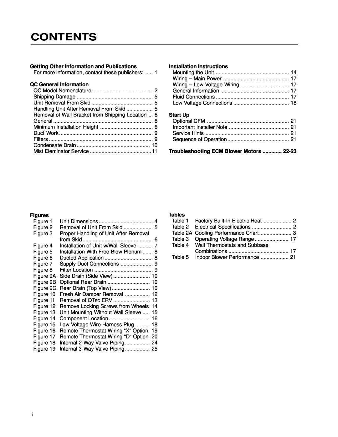 Bard QC501 Contents, Getting Other Information and Publications, QC General Information, Figures, Start Up, 22-23, Tables 