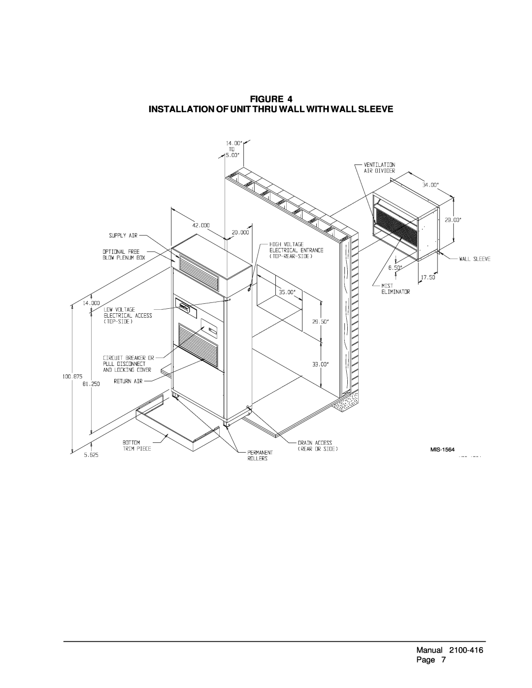 Bard QC501 installation instructions Installation Of Unit Thru Wall With Wall Sleeve, MIS-1564 