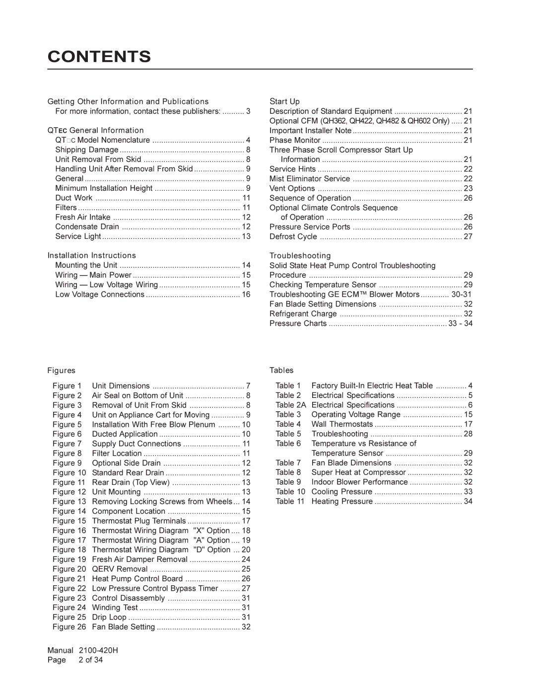 Bard QH482, QH243, QH602, QH422, QH362, QH302 installation instructions Contents 