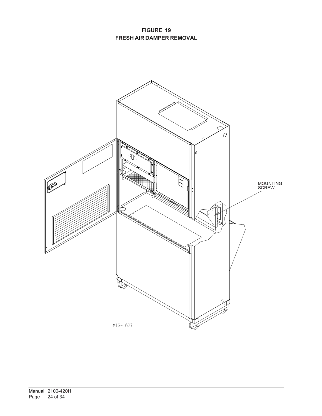 Bard QH243, QH602, QH482, QH422, QH362, QH302 installation instructions Fresh AIR Damper Removal 