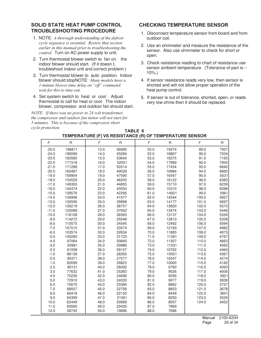 Bard QH302, QH243, QH602, QH482, QH422 Solid State Heat Pump Control Troubleshooting Procedure, Checking Temperature Sensor 