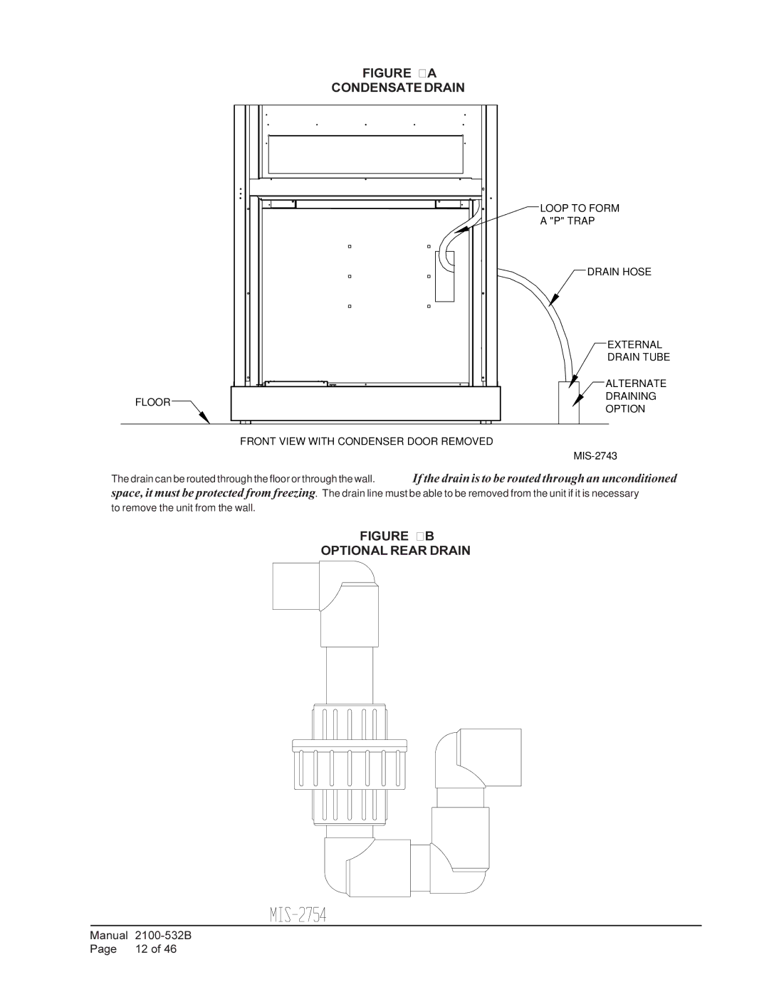 Bard QW4S1, QW3S1, QW5S1, QW2S1 installation instructions Condensate Drain, Optional Rear Drain 