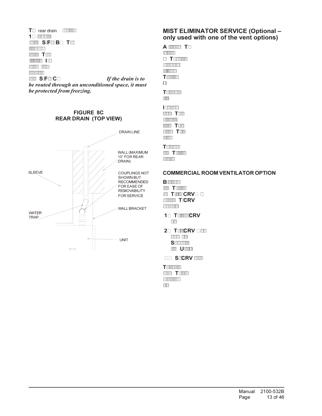 Bard QW3S1, QW4S1, QW5S1, QW2S1 installation instructions Rear Drain TOP View, Commercial Room Ventilator Option 