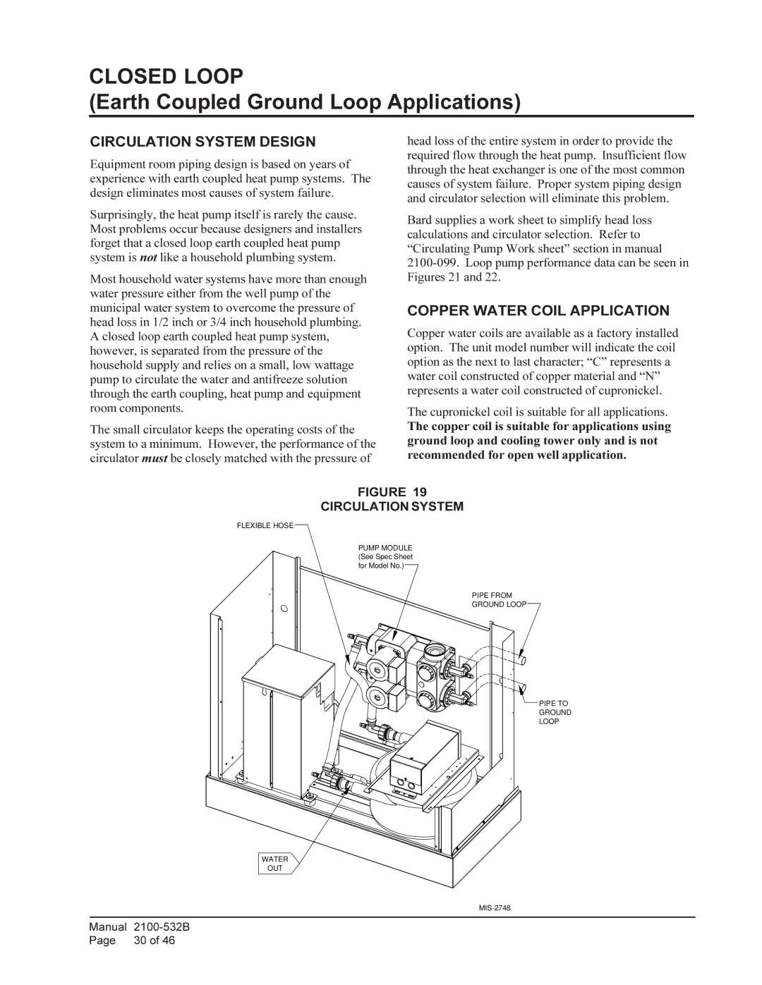 Bard QW5S1, QW4S1, QW3S1, QW2S1 installation instructions Circulation System Design, Copper Water Coil Application 