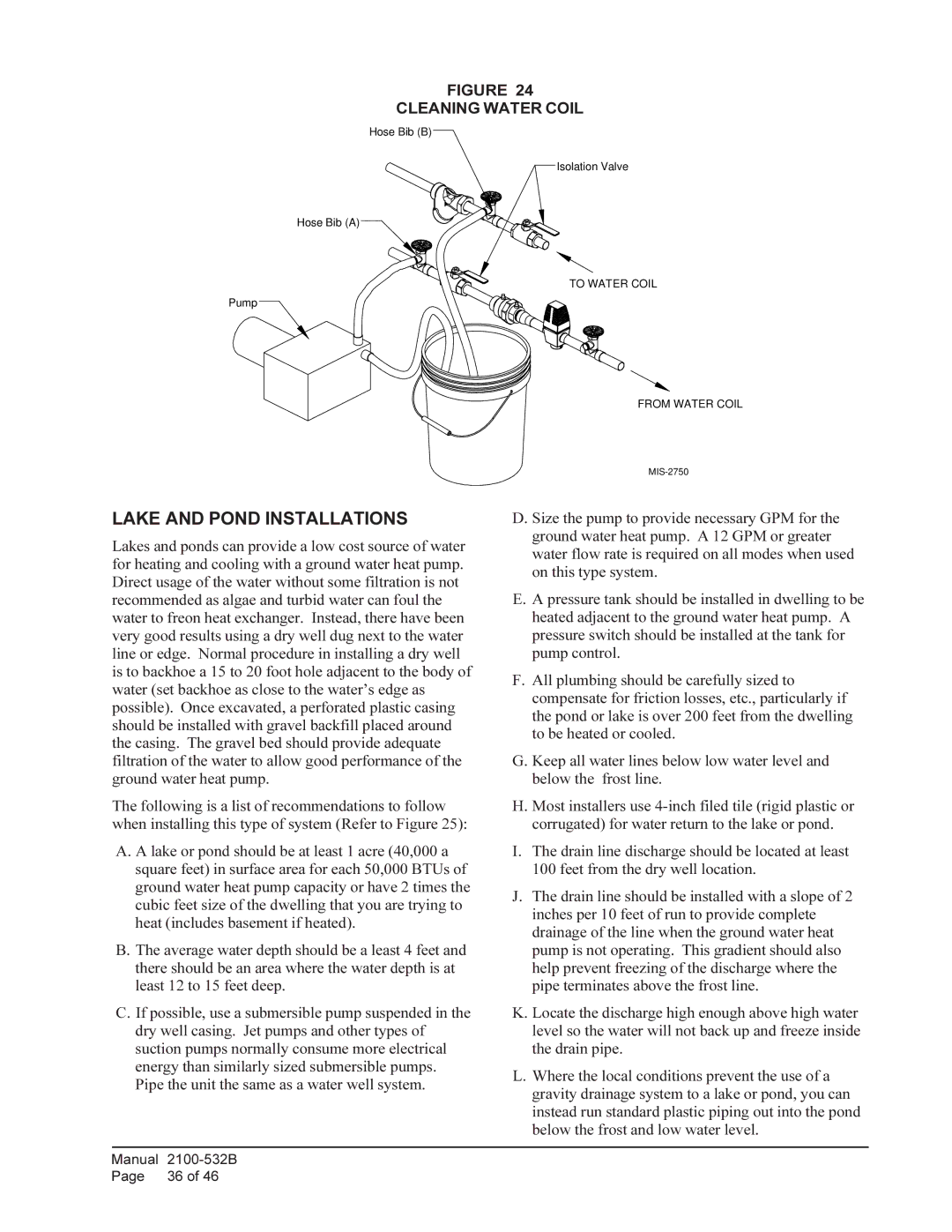 Bard QW4S1, QW3S1, QW5S1, QW2S1 installation instructions Lake and Pond Installations, Cleaning Water Coil 