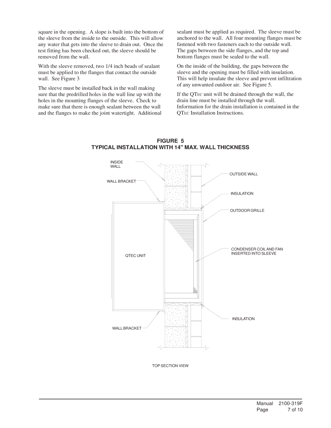 Bard QWS48A- 16, QWS48A-23, QWS48A-19, QWS48A-30 installation instructions Typical Installation with 14 MAX. Wall Thickness 