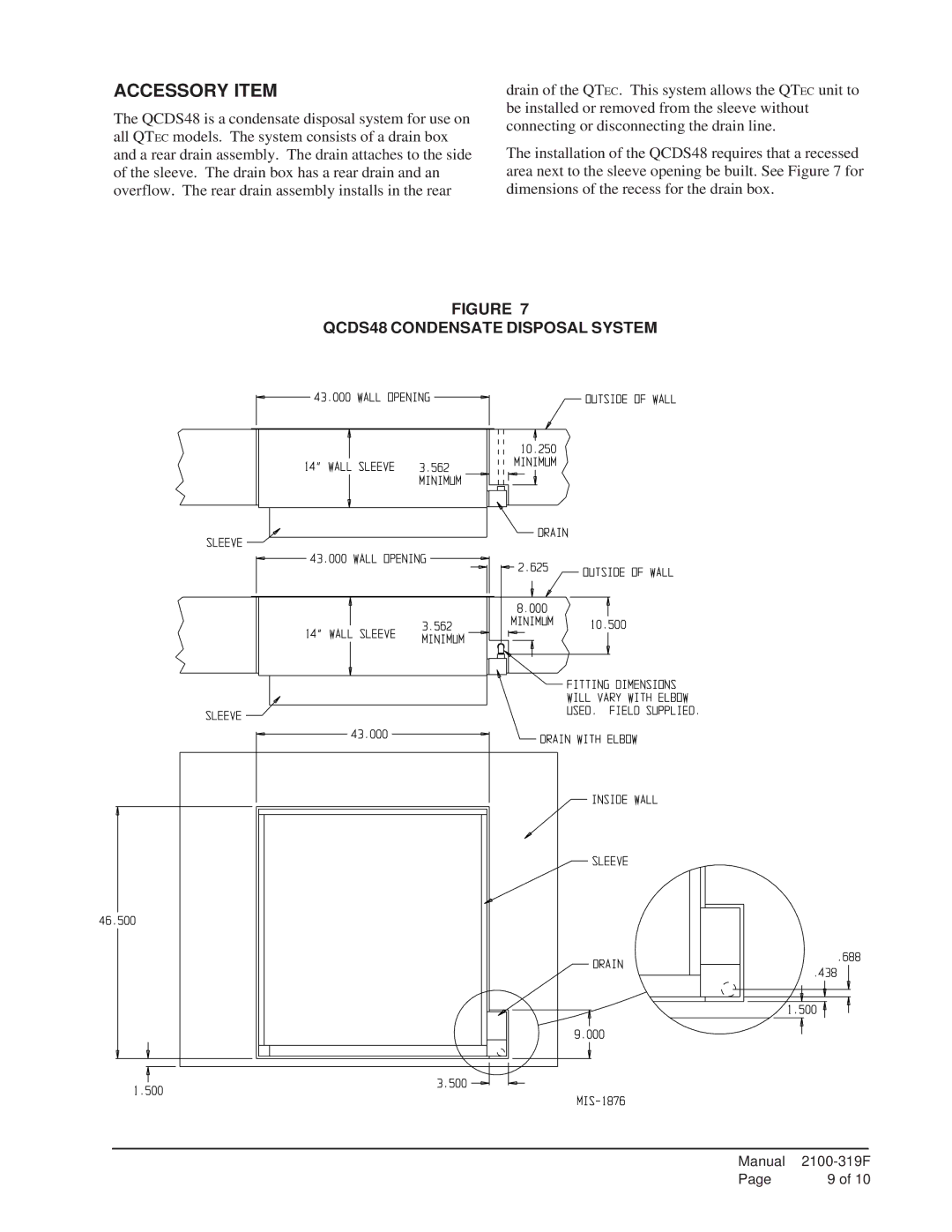 Bard QWS48A-23, QWS48A-19, QWS48A- 16, QWS48A-30 Accessory Item, QCDS48 Condensate Disposal System 