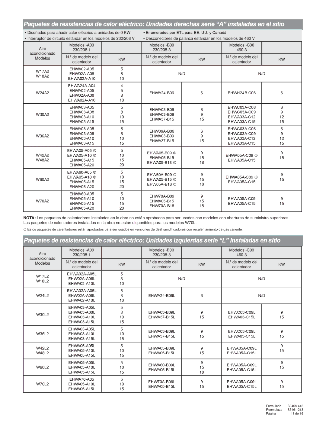 Bard R-410A manual EHWA02A-A05L EHW02A-A08L, EHWA02-A10L EHWA02A-A05L, EHW02A-A08L EHWA24-B06L EHWA02-A10L EHWA03-A05L 