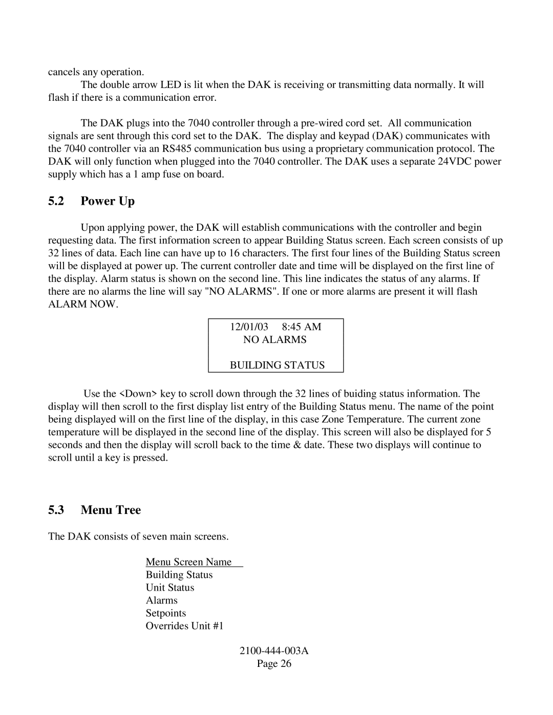 Bard TCS22-***-003 manual Power Up, Menu Tree 