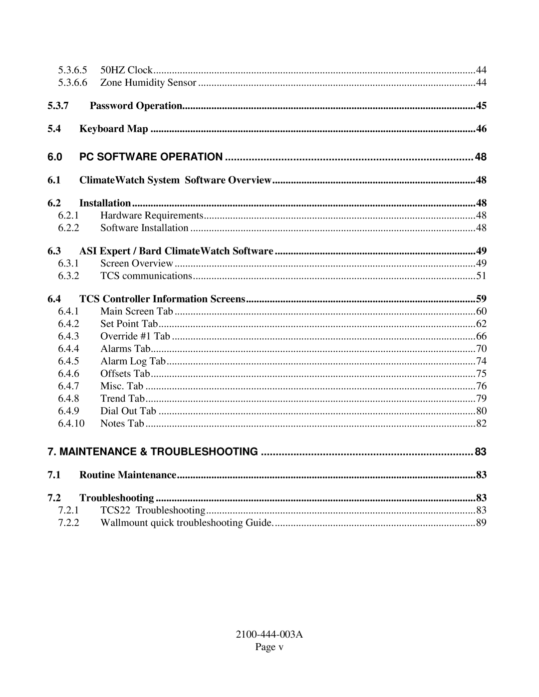 Bard TCS22-***-003 manual PC Software Operation 