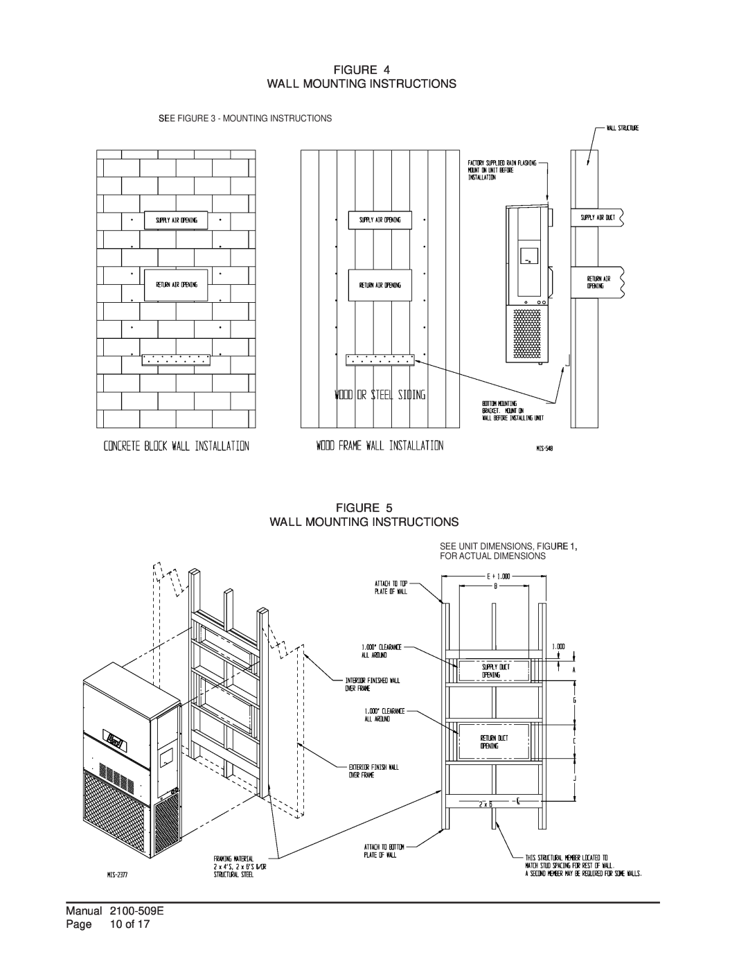 Bard W12A2-A installation instructions Figure Wall Mounting Instructions, Manual, 2100-509E, Page, 10 of 
