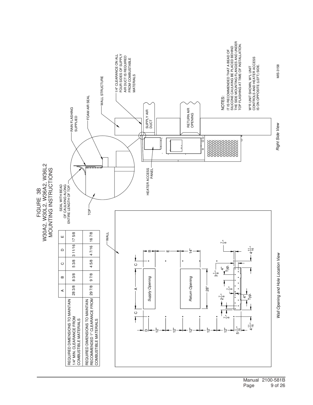 Bard w17a2 installation instructions Mounting Instructions, Recommended 1 Clearance from 29 7/8 Combustible Materials 